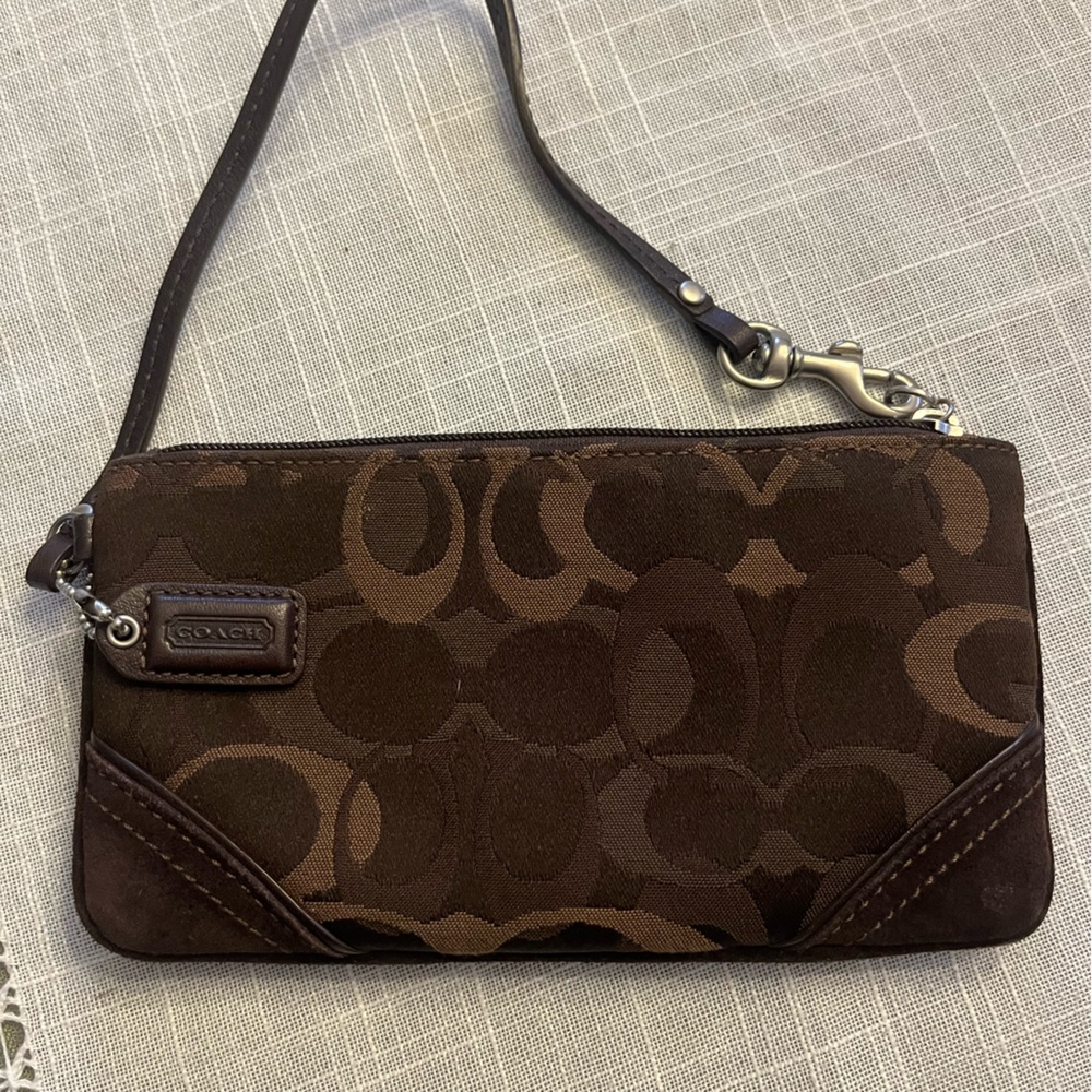 Coach Monogram Wristlet With Suede Trim - Women | Color: Brown